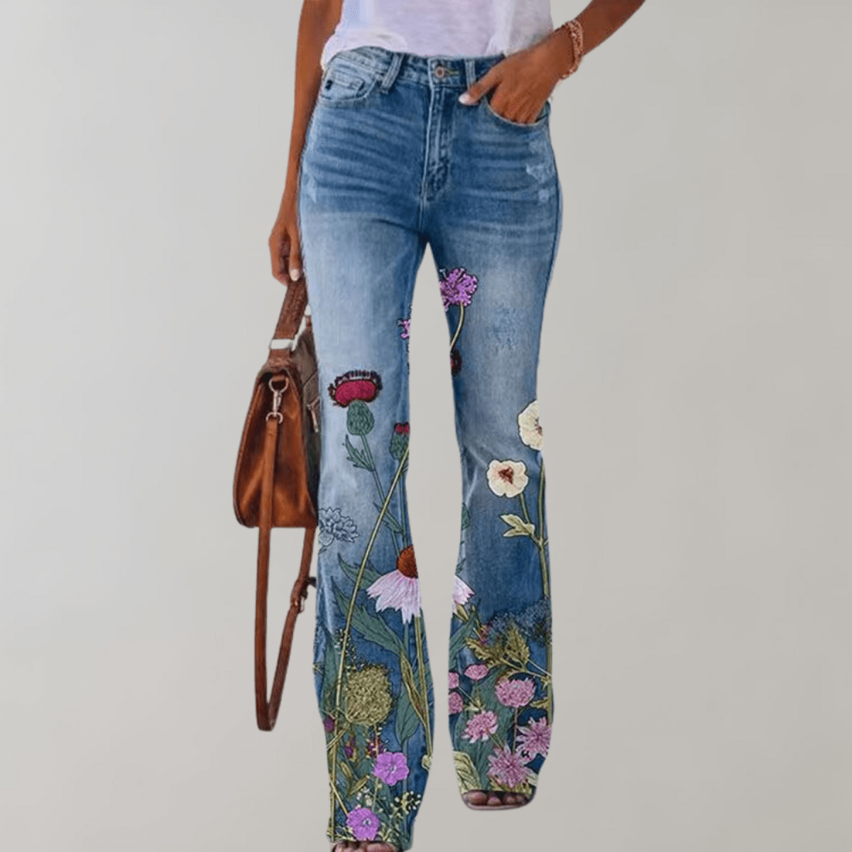 Dames Flared Denim Jeans met Prints