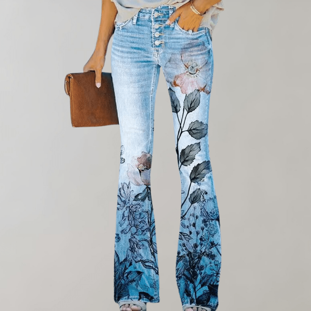 Dames Flared Denim Jeans met Prints