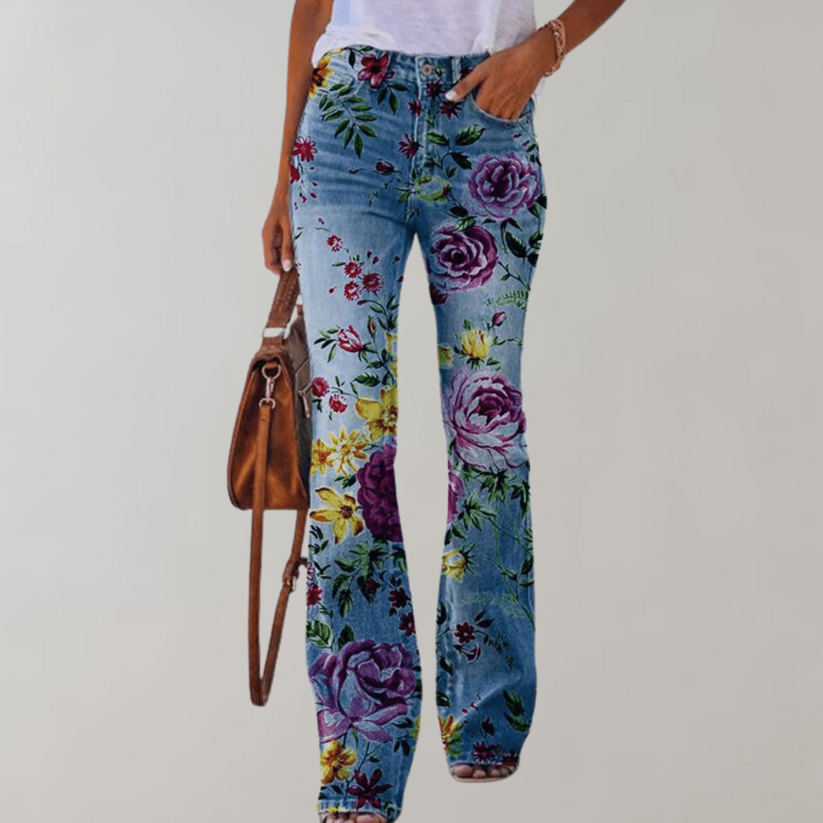Dames Flared Denim Jeans met Prints