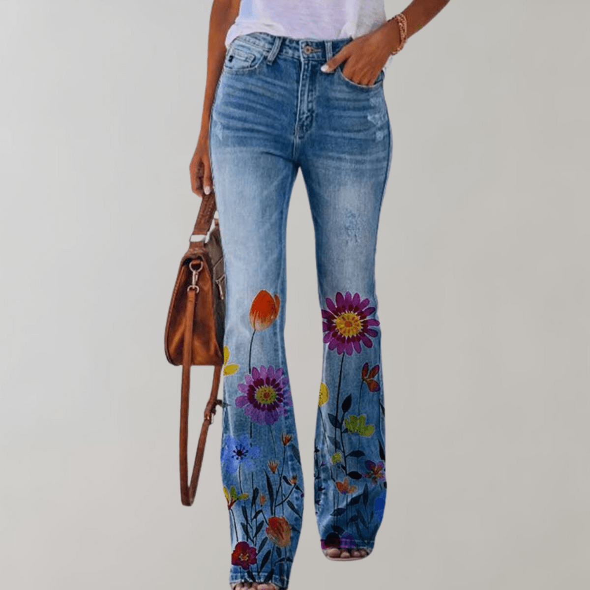 Dames Flared Denim Jeans met Prints