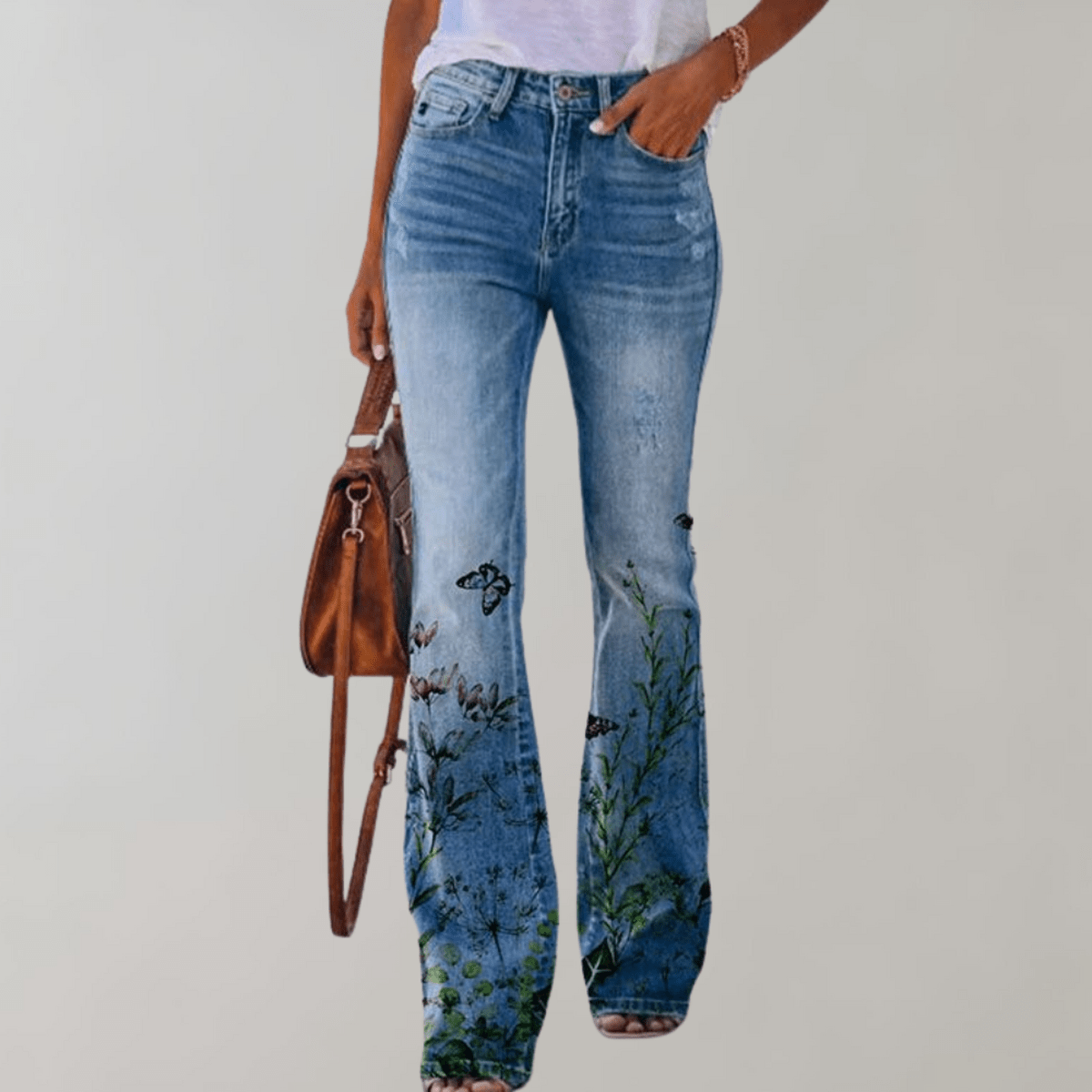 Dames Flared Denim Jeans met Prints