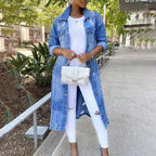 Dames Full-Length Distressed Denim Trench Coat