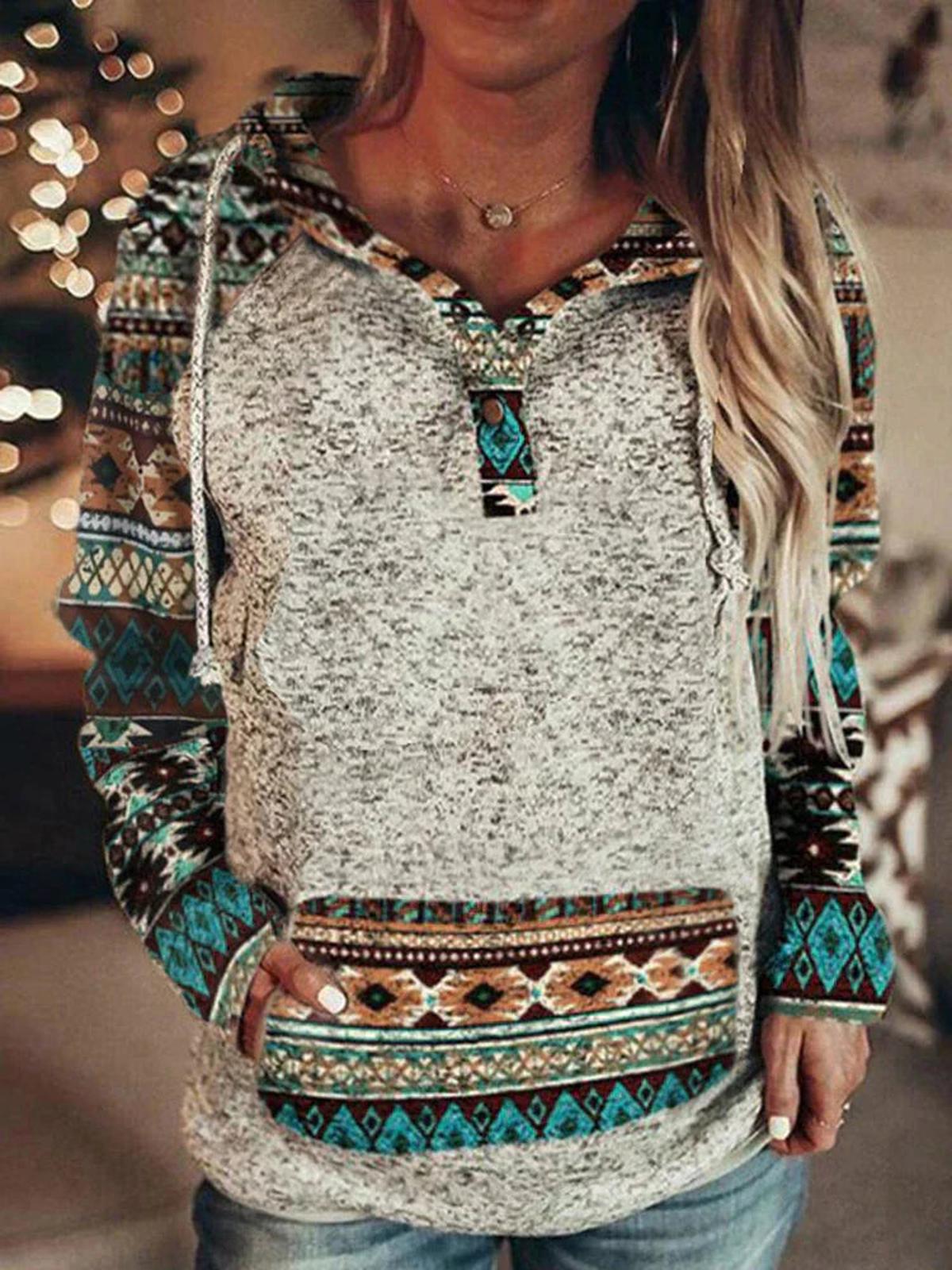 Dames Hoodie met Capuchon en Aztec Print