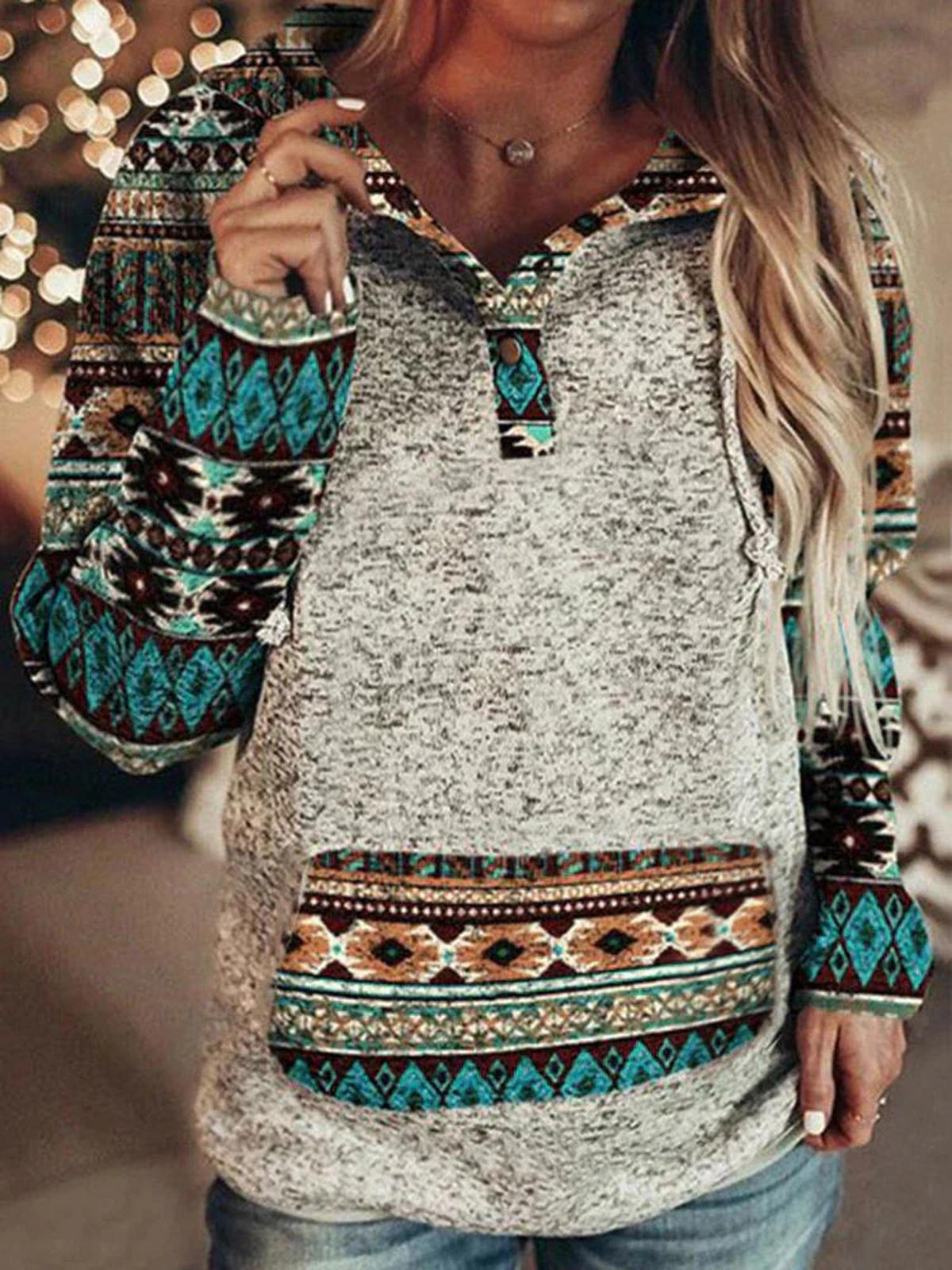 Dames Hoodie met Capuchon en Aztec Print