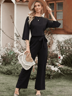 Dames Jumpsuit Met Strikceintuur Wijde Benen En ¾ Mouwen