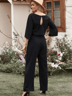 Dames Jumpsuit Met Strikceintuur Wijde Benen En ¾ Mouwen