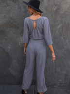 Dames Jumpsuit Met Strikceintuur Wijde Benen En ¾ Mouwen