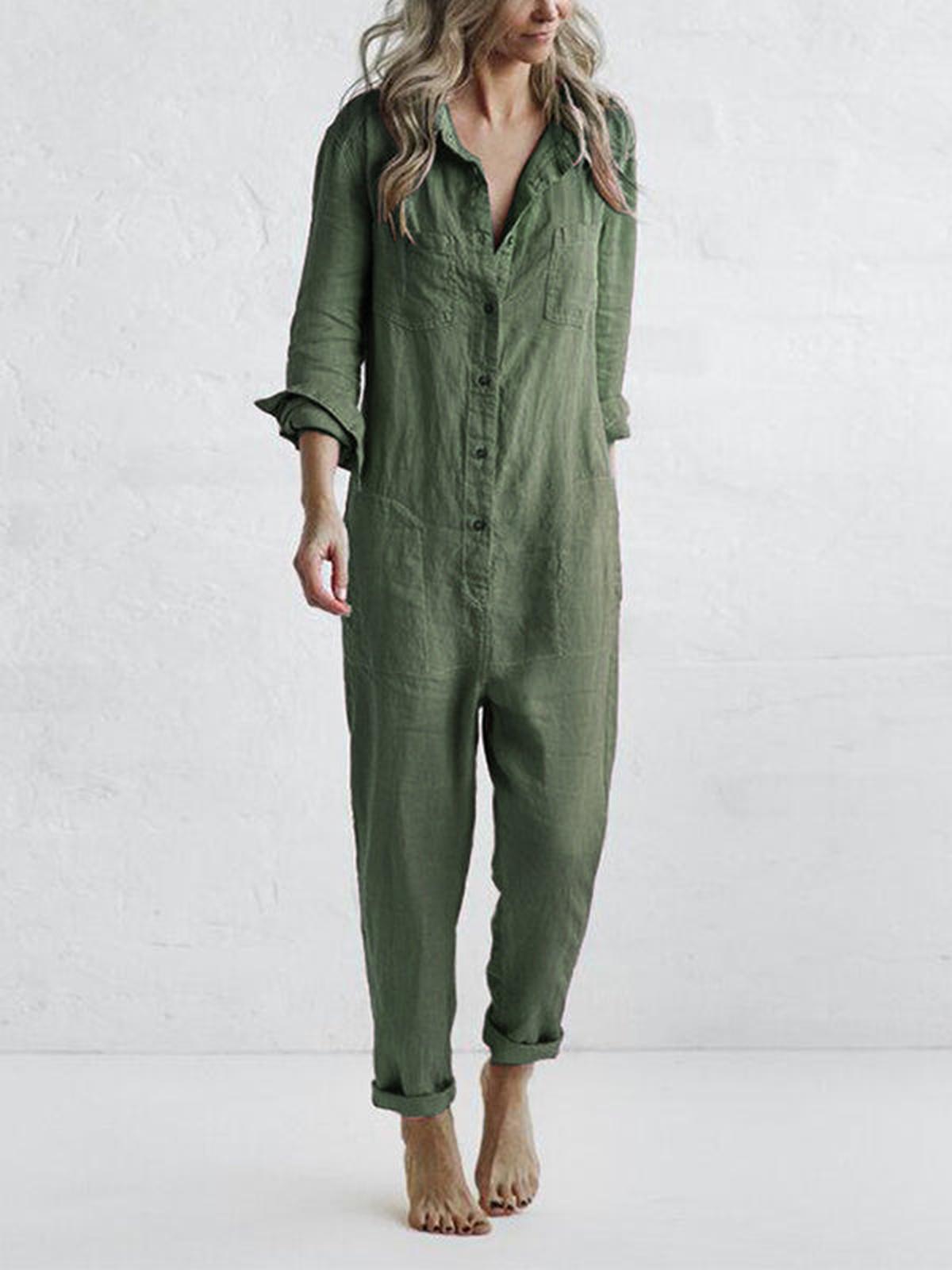 Dames Jumpsuit met Ontspannen Pasvorm en Knopsluiting