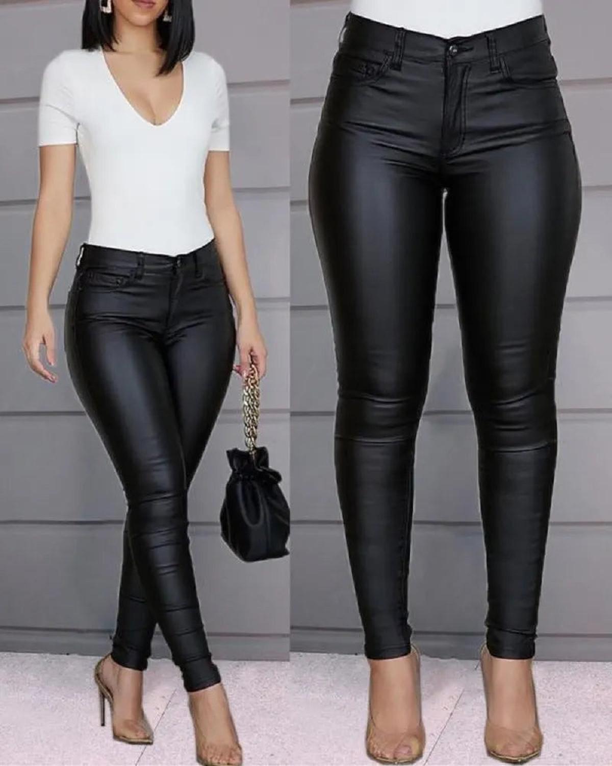 Dames Lange Leren Jegging Broek