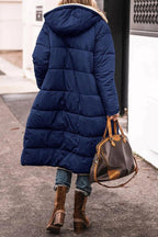 Dames Lange Reversible Winterjas met Capuchon en Teddy Voering