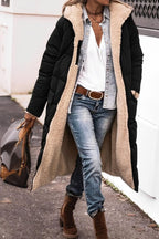 Dames Lange Reversible Winterjas met Capuchon en Teddy Voering
