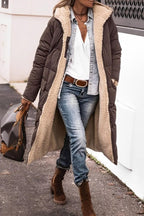 Dames Lange Reversible Winterjas met Capuchon en Teddy Voering