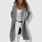 Dames Lange Trenchcoat Wol Mix Dubbele Rij Knopen