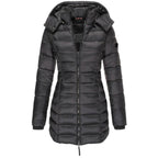 Dames Lange Winter Parka Jas Met Capuchon En Donsvulling