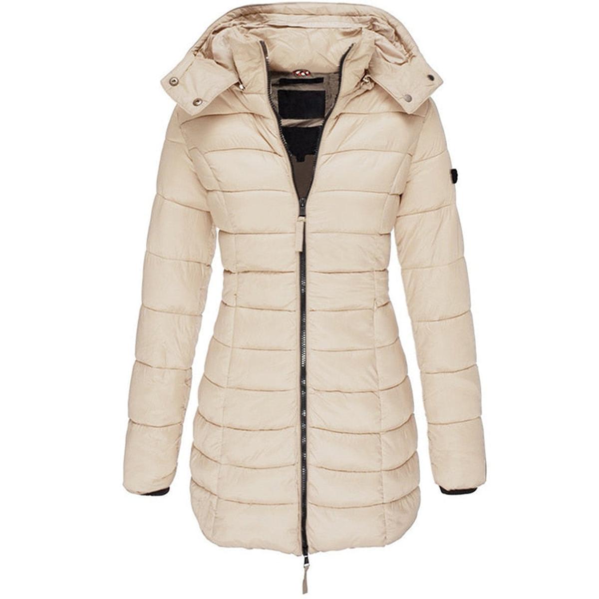 Dames Lange Winter Parka Jas Met Capuchon En Donsvulling