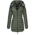 Dames Lange Winter Parka Jas Met Capuchon En Donsvulling