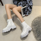 Dames Leren Enkellaarsjes Met Platform Zool En Comfortabele Pasvorm