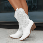 Dames Leren Mid-Calf Laarzen Met Zijrits En Blokhak