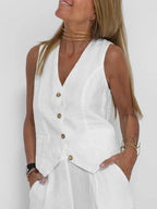 Dames Lichtgewicht Linnen Getailleerd Vest