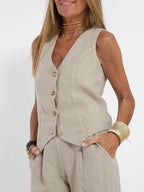 Dames Lichtgewicht Linnen Getailleerd Vest