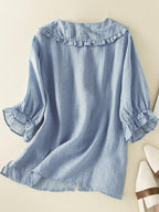 Dames Linnen Katoen Rimpel Kraag Losse Pasvorm Shirt