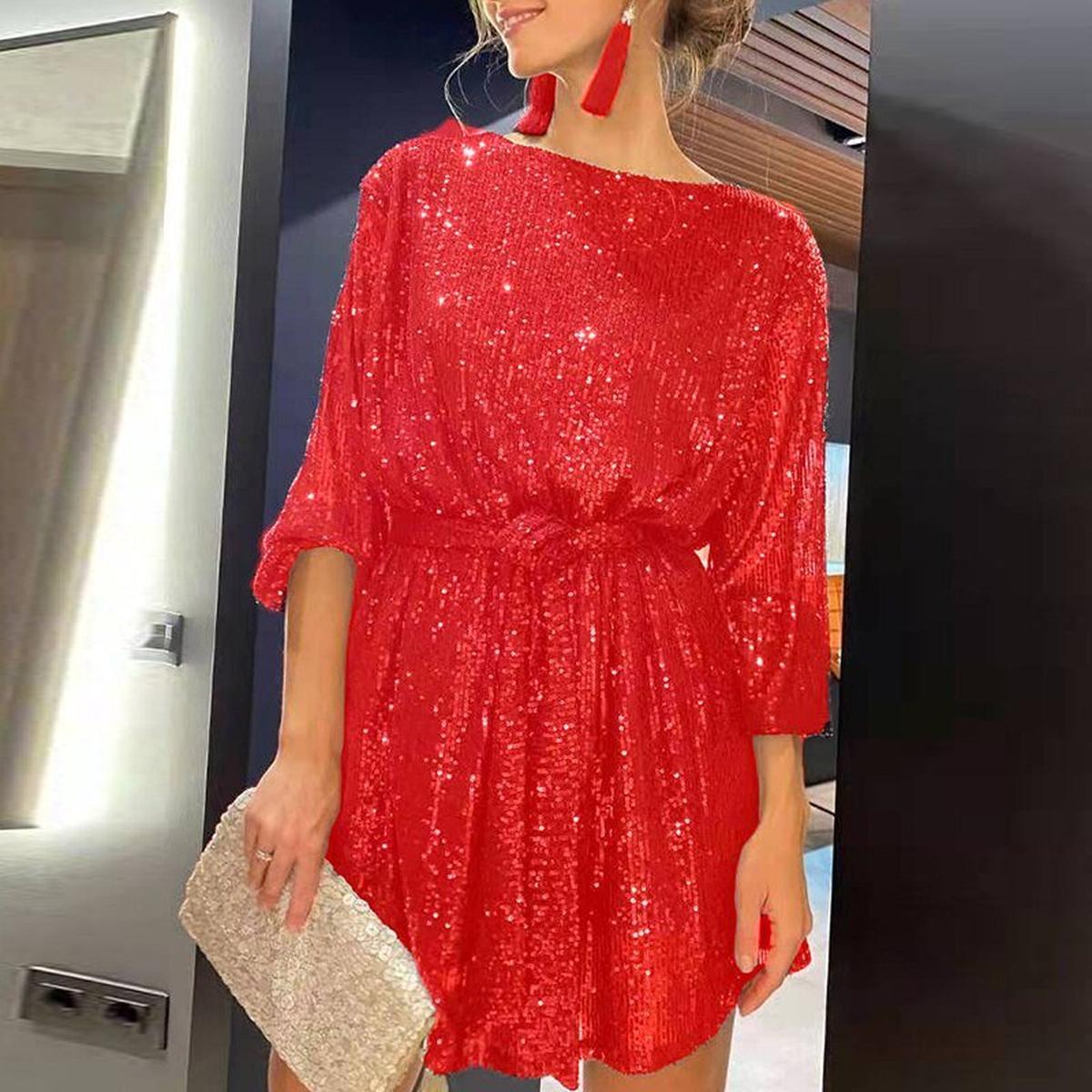 Dames Losse Mini Feestjurk met Pailletten