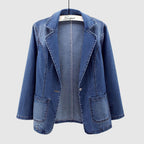 Dames Losse Pasvorm Denim Jacket Met Klassieke Kraag