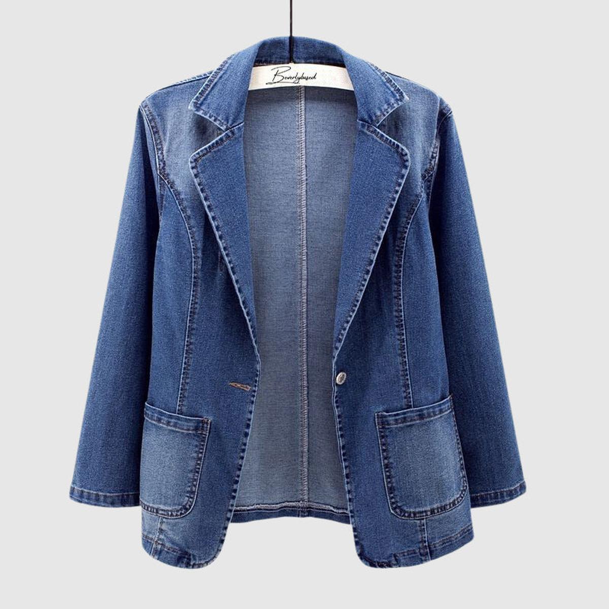 Dames Losse Pasvorm Denim Jacket Met Klassieke Kraag