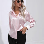 Dames Losse Satijnen Blouse met Lange Mouwen