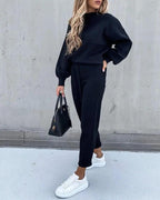 Dames Lounge Set met Elastische Tailleband en Hoge Kraag