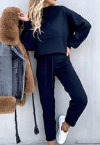 Dames Lounge Set met Elastische Tailleband en Hoge Kraag