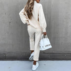 Dames Lounge Set met Elastische Tailleband en Hoge Kraag