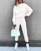 Dames Lounge Set met Elastische Tailleband en Hoge Kraag