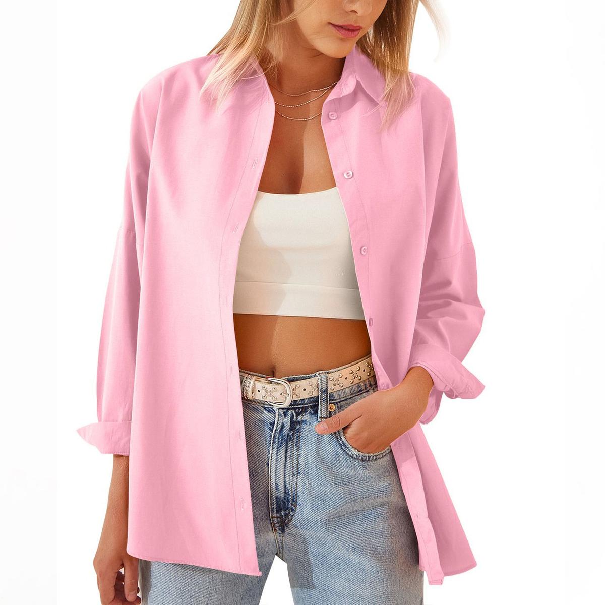 Dames Oversized Blouse met Knoopsluiting - Katoenmix