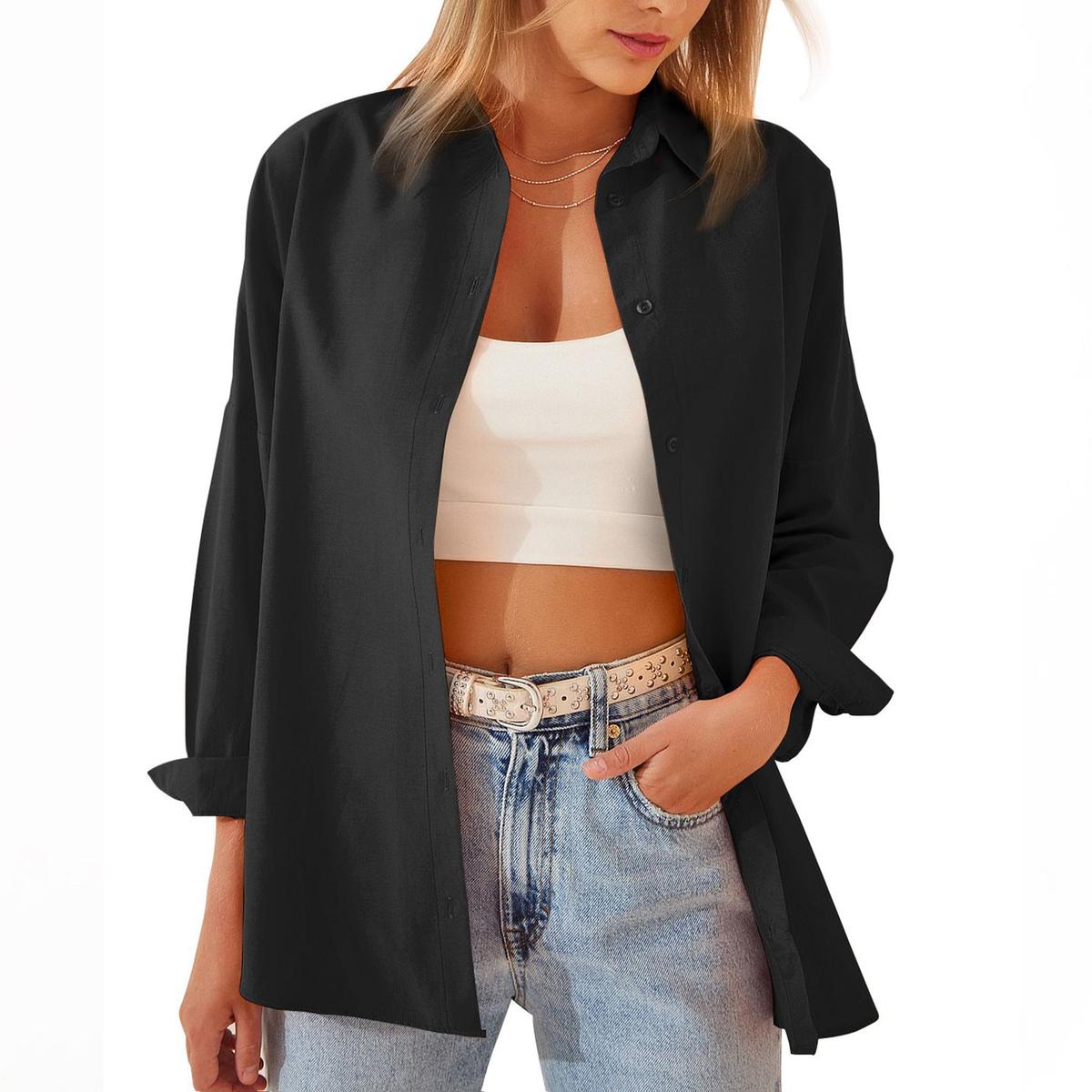 Dames Oversized Blouse met Knoopsluiting - Katoenmix