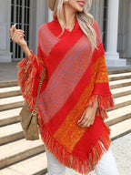 Dames Oversized Cape Sjaal Jas - Wol Mix met Kwastjes