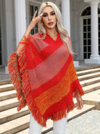 Dames Oversized Cape Sjaal Jas - Wol Mix met Kwastjes