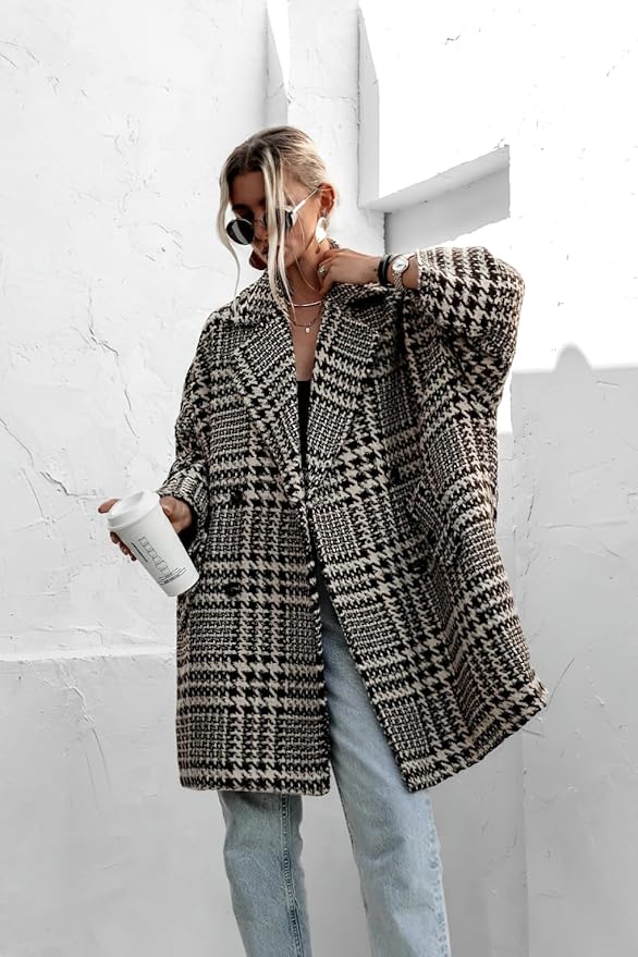 Dames Oversized Jas / Coat met Ruitpatroon - Wolmix