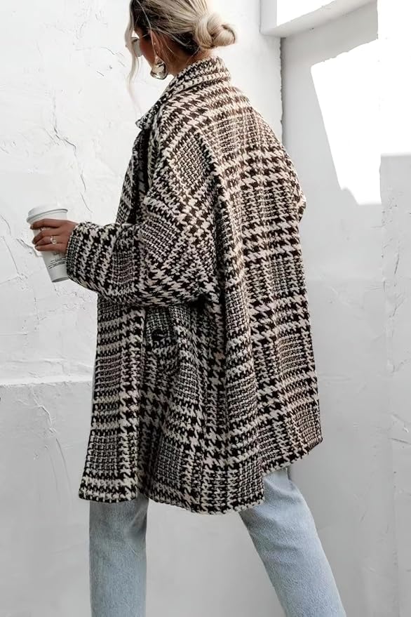 Dames Oversized Jas / Coat met Ruitpatroon - Wolmix