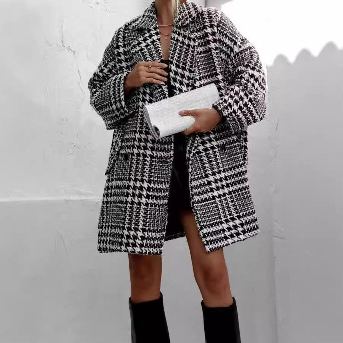 Dames Oversized Jas / Coat met Ruitpatroon - Wolmix