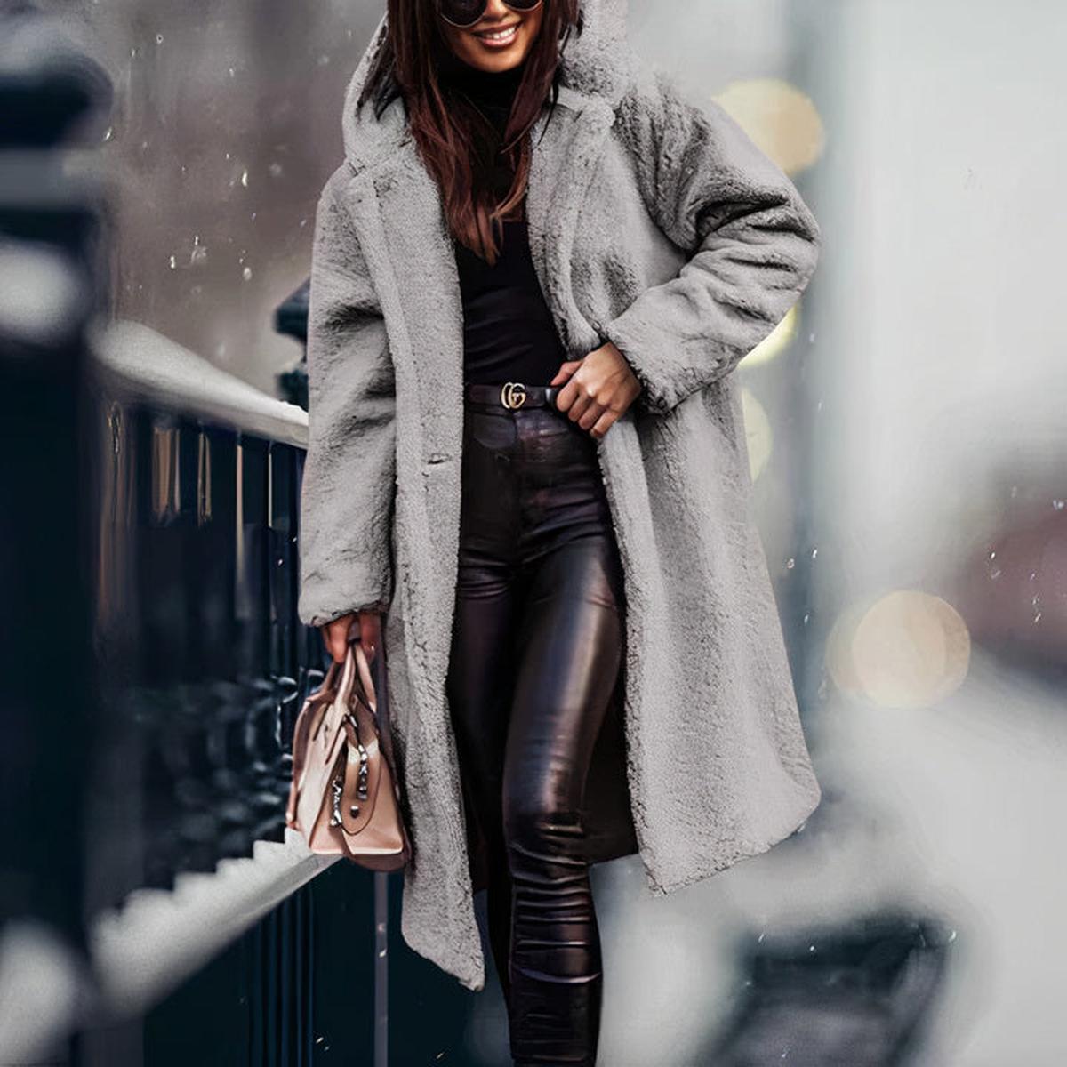 Dames Oversized Teddy Fleece Jas Met Capuchon