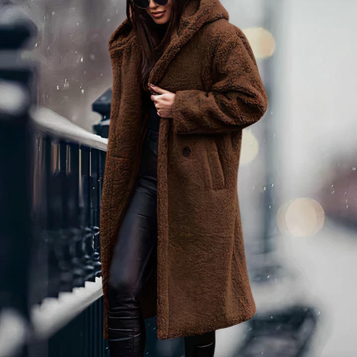 Dames Oversized Teddy Fleece Jas Met Capuchon