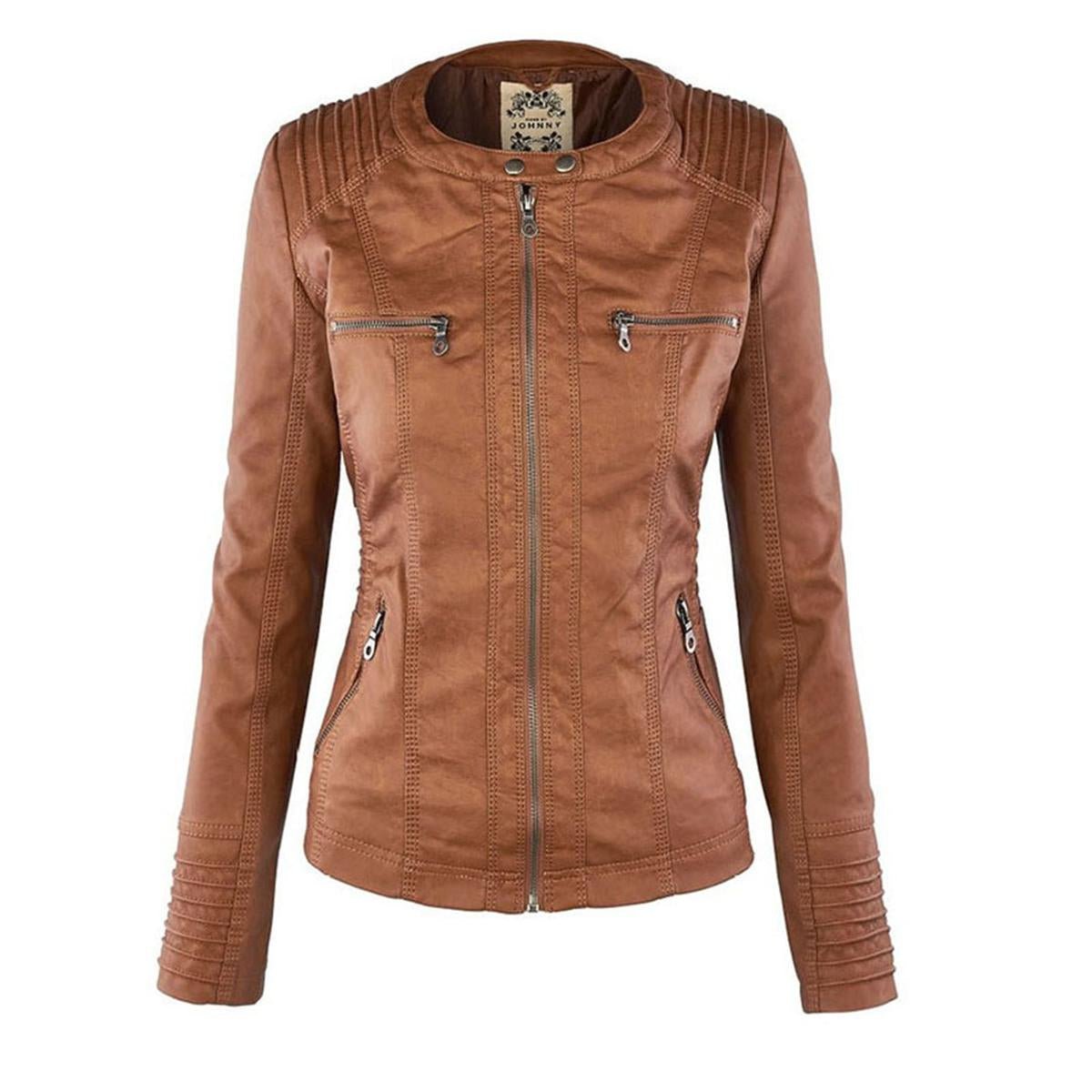 Dames PU Leren Jas met Rits en Capuchon