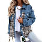 Dames Patchwork Plaid Casual Jas voor Lente en Herfst
