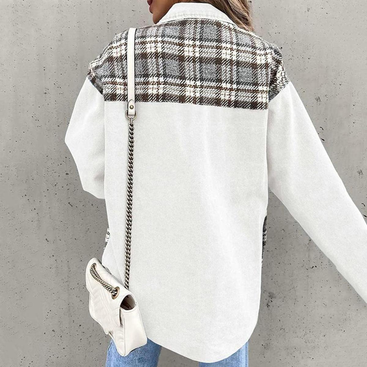 Dames Patchwork Plaid Casual Jas voor Lente en Herfst