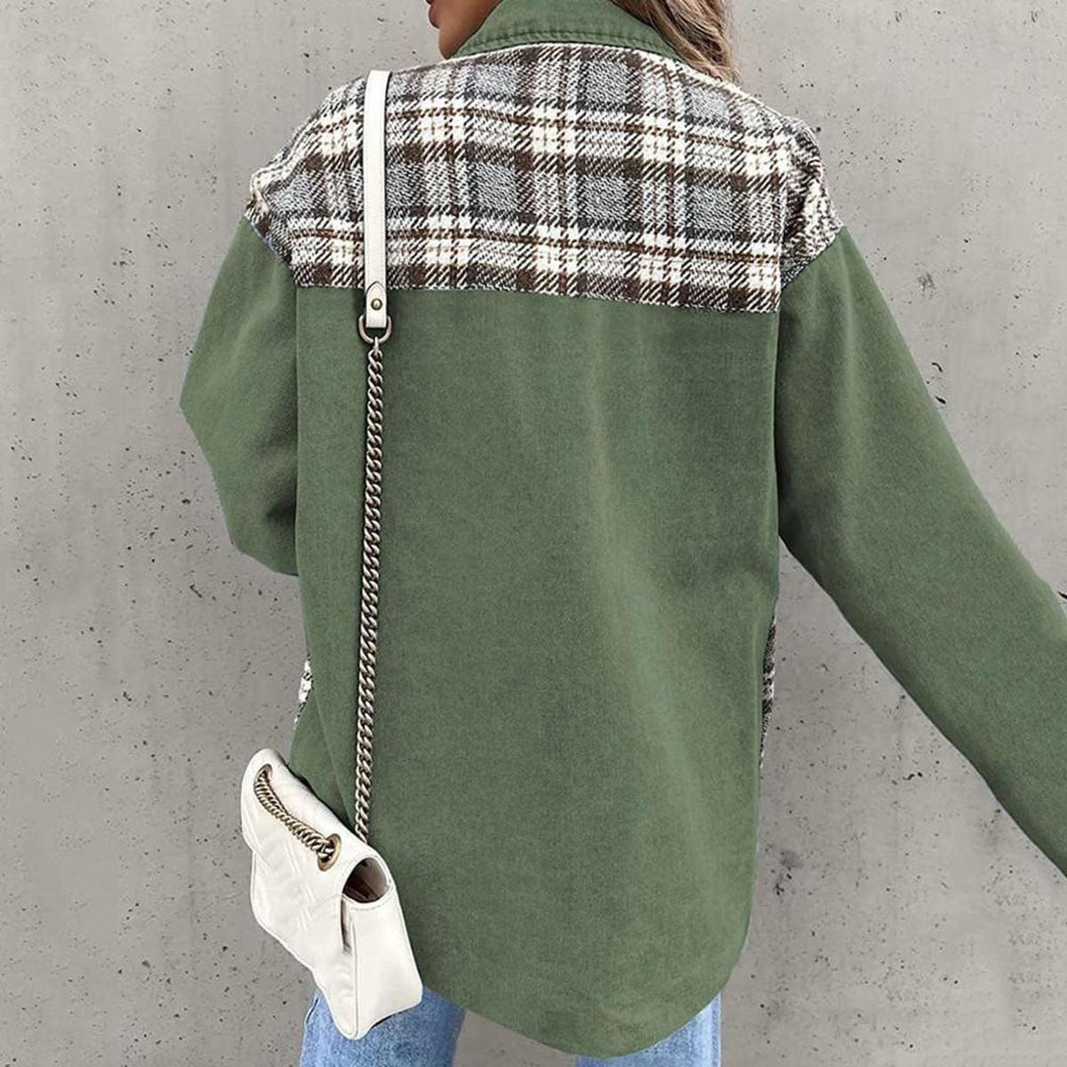 Dames Patchwork Plaid Casual Jas voor Lente en Herfst