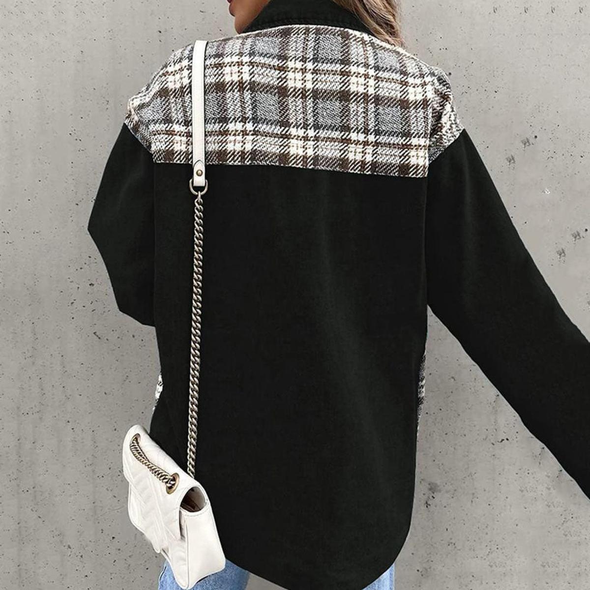 Dames Patchwork Plaid Casual Jas voor Lente en Herfst