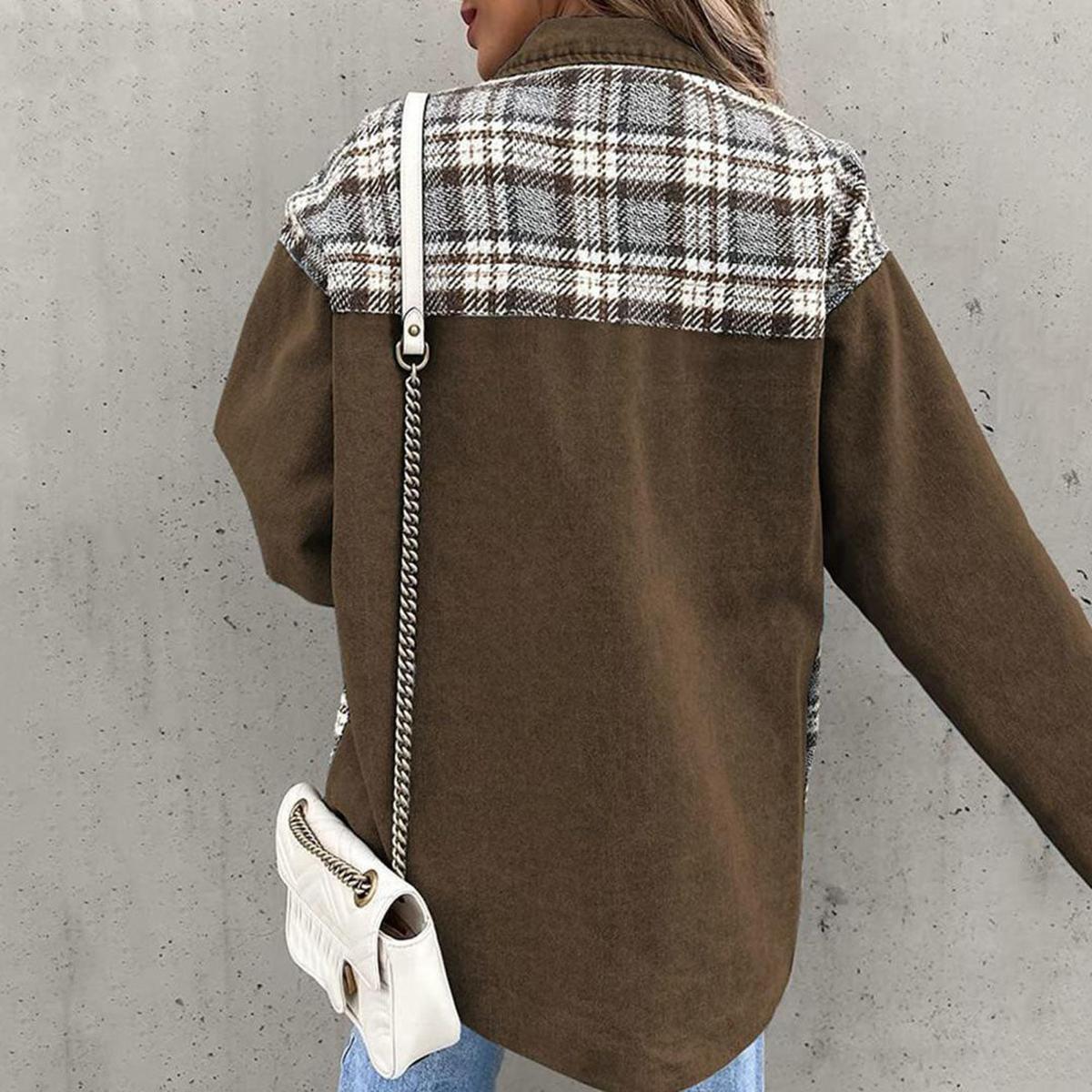 Dames Patchwork Plaid Casual Jas voor Lente en Herfst