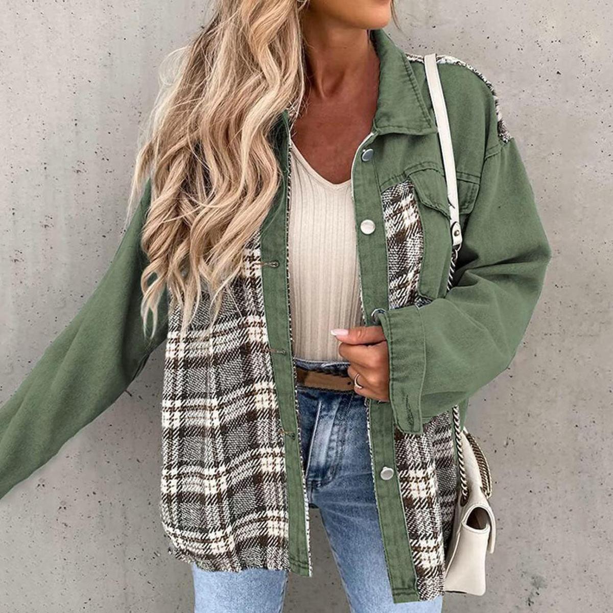 Dames Patchwork Plaid Casual Jas voor Lente en Herfst