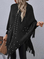 Dames Poncho Wol Mix Asymmetrisch met Kralen Franje